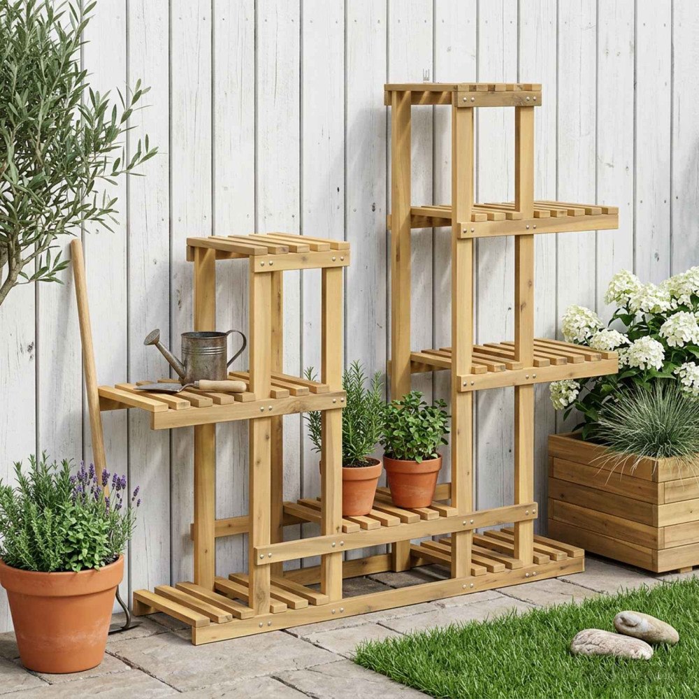 vidaXL Växtställ Vit 118 x 25 x 96,5 cm Massivt Akaciaträ