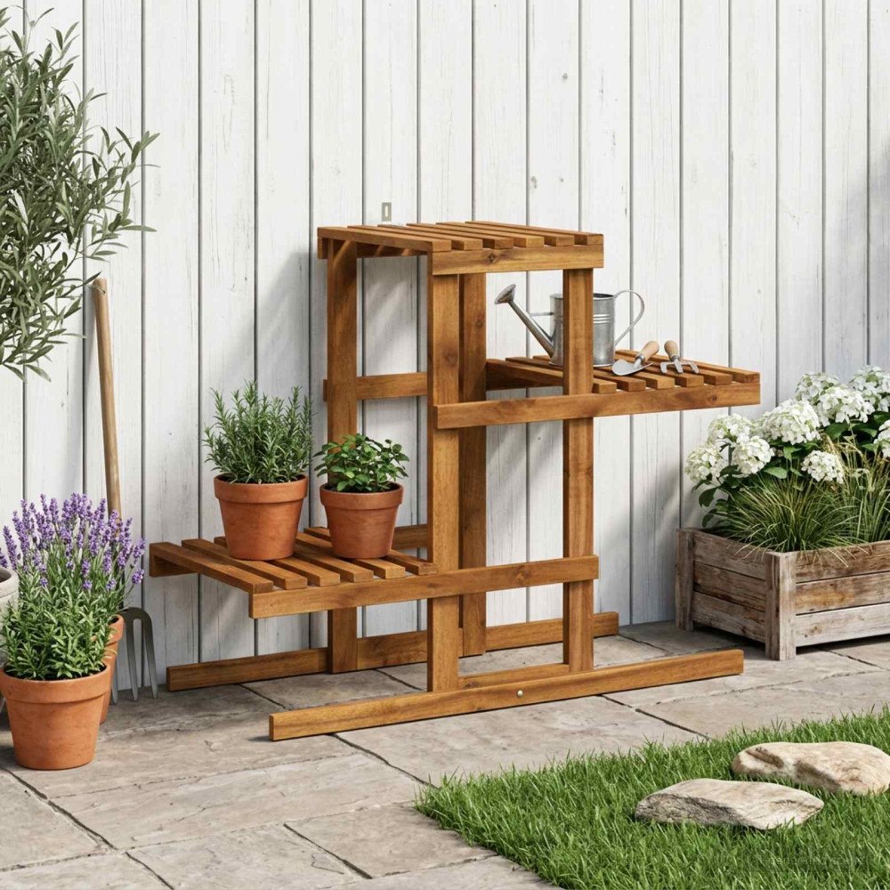 vidaXL Växtställ Naturlig 82 x 36 x 60 cm Massivt Akaciaträ