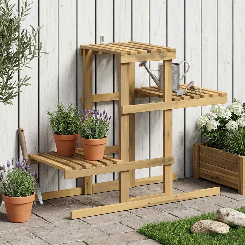 vidaXL Växtställ Vit 82 x 36 x 60 cm Massivt Akaciaträ