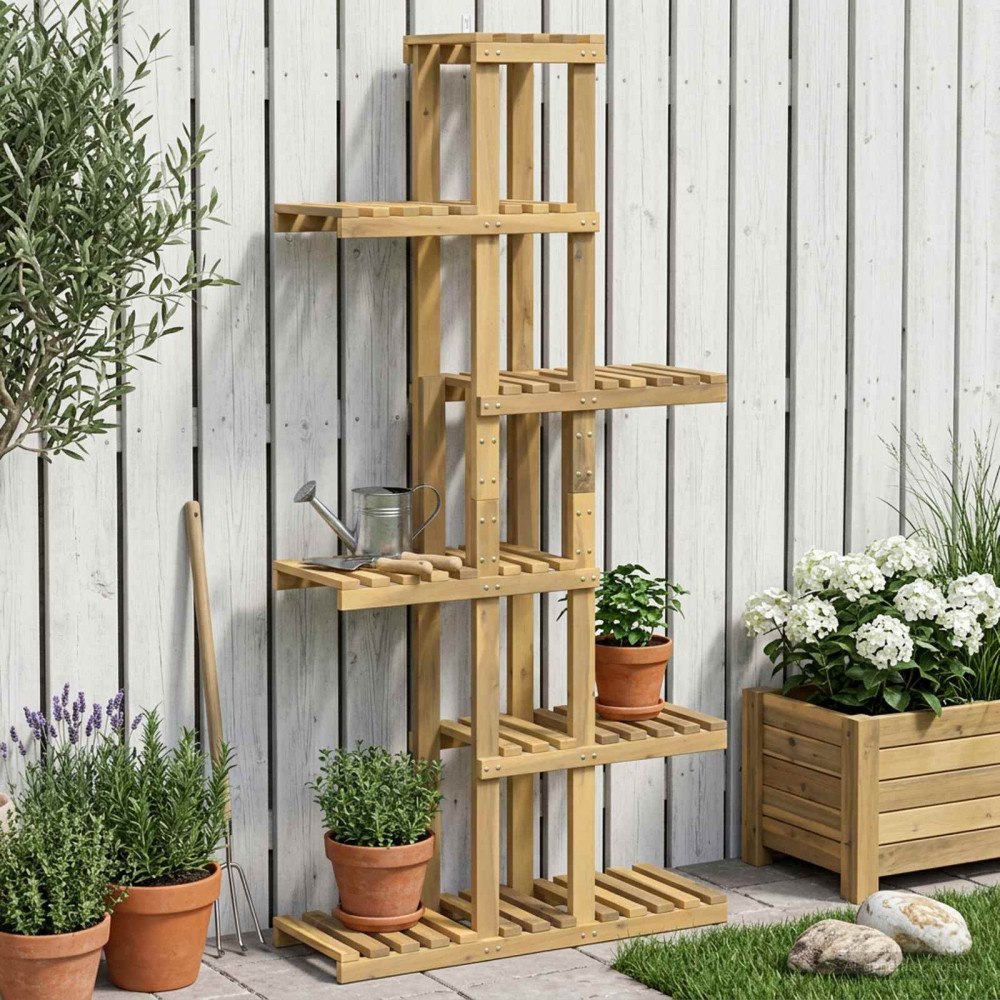 vidaXL Växtställ Vit 68 x 23,5 x 140 cm Massivt Akaciaträ
