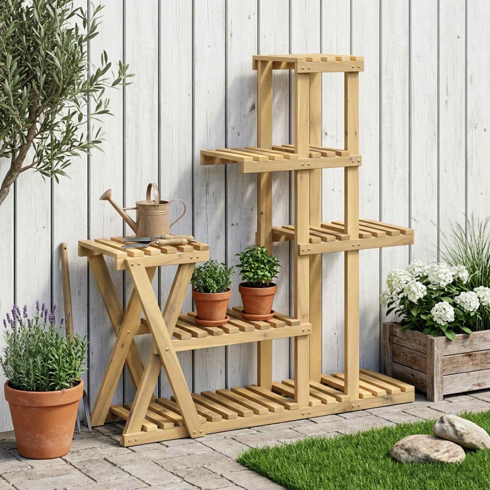 vidaXL Växtställ Vit 95 x 25 x 101,5 cm Massivt Akaciaträ