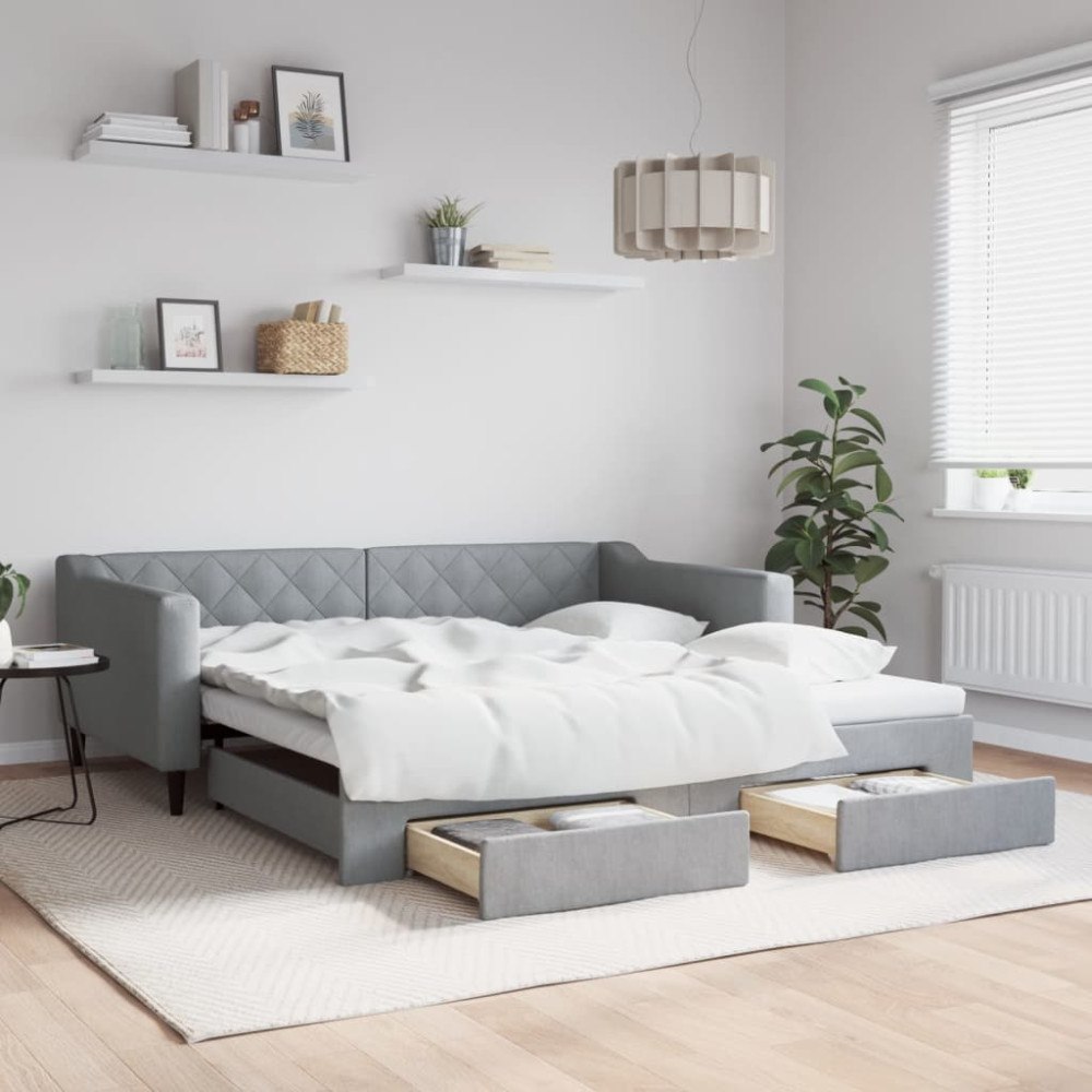vidaXL Dagbädd utdragbar med lådor ljusgrå 100x190 cm tyg