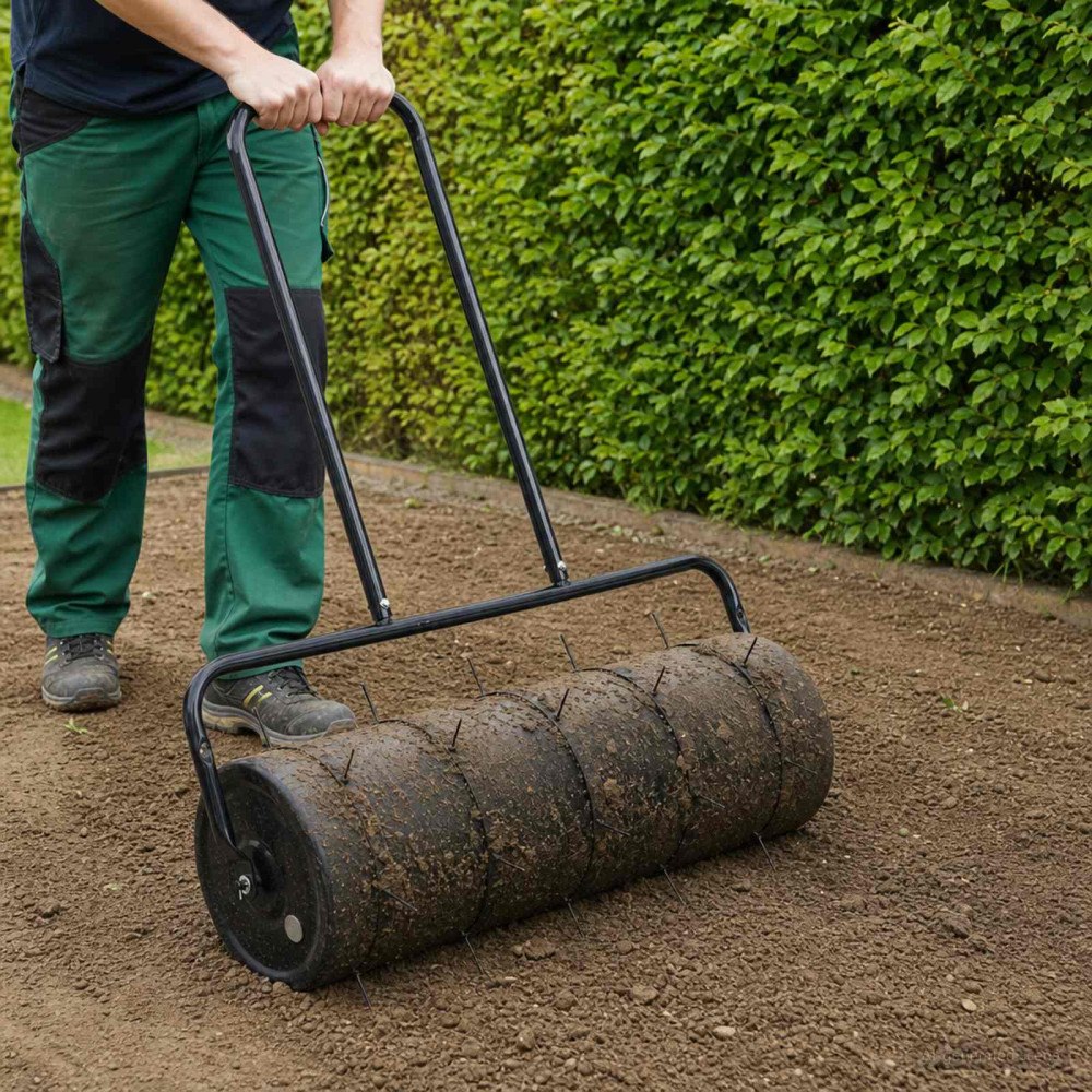 vidaXL Trädgårdsgräsmatta rulle med aeratorklämmor Ø 30 x 90 cm Stål