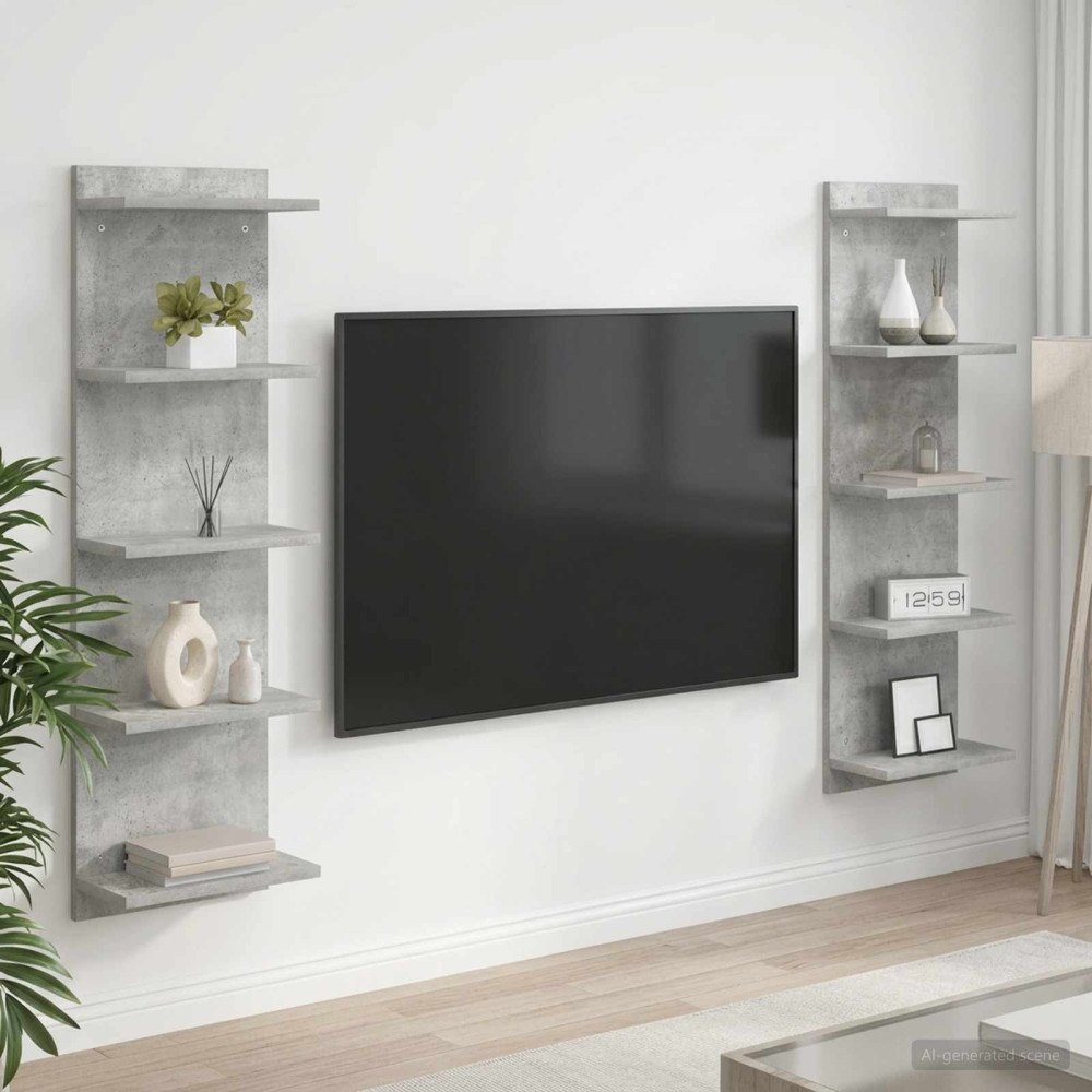 vidaXL Vägg hylla 2 st Betonggrå 30 x 15 x 100 cm Konstruerat trä