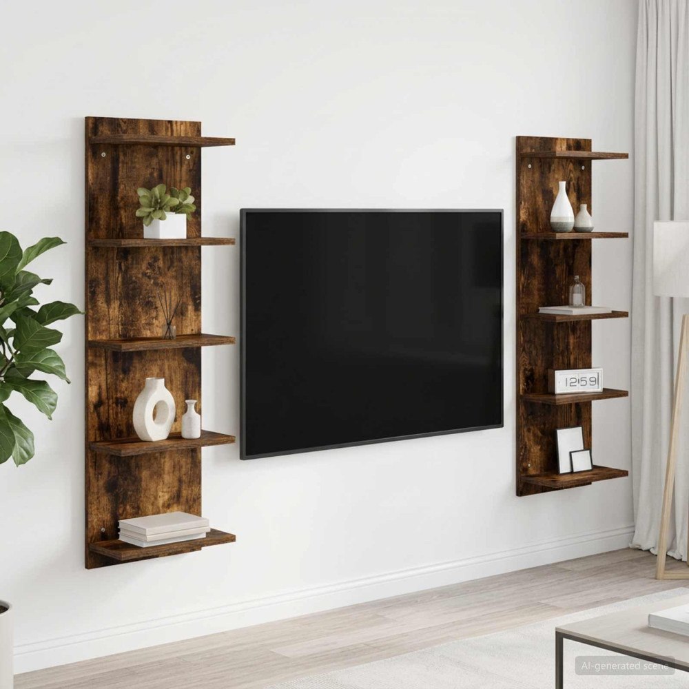 vidaXL Vägg hylla 2 st Rökt ek 30 x 15 x 100 cm Konstruerat trä