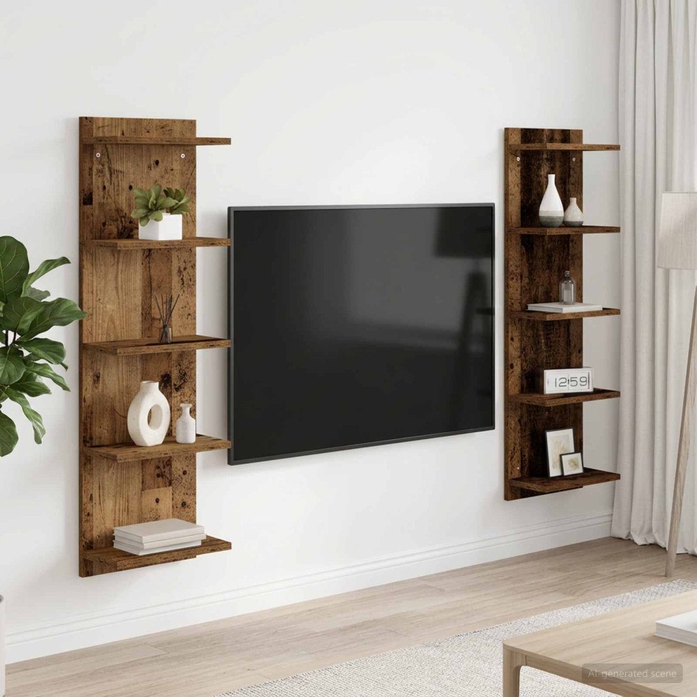 vidaXL Vägg hylla 2 st Gammalt trä 30 x 15 x 100 cm Konstruerat trä