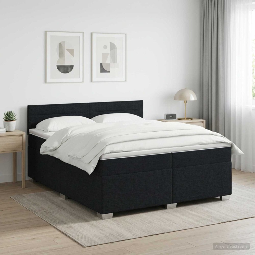 vidaXL Kontinentalsäng med madrass Svart 200 x 200 cm Tyg