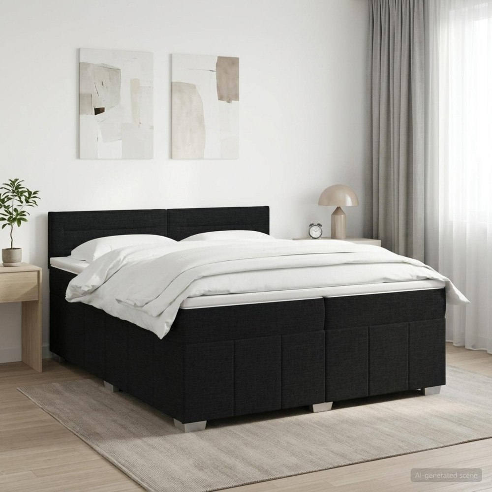 vidaXL Kontinentalsäng med madrass Svart 200 x 200 cm Tyg