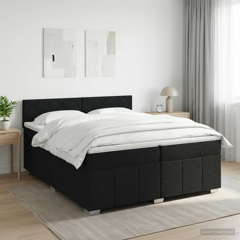 vidaXL Kontinentalsäng med madrass Svart 200 x 200 cm Tyg