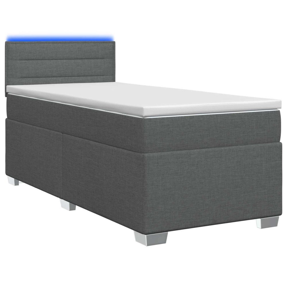 vidaXL Boxspring säng med madrass och LED Mörkgrå 90 x 200 cm Tyg