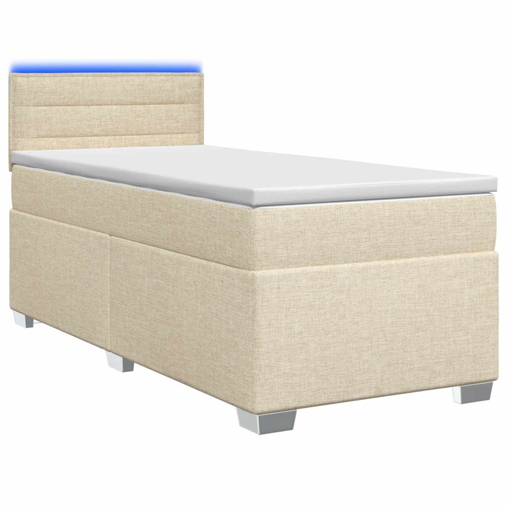 vidaXL Boxspring säng med madrass och LED Gräddvit 90 x 200 cm Tyg