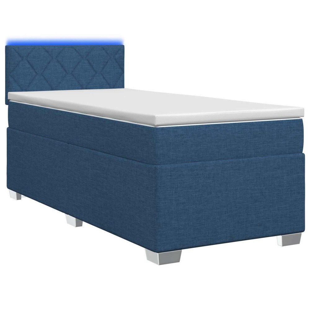 vidaXL Boxspring säng med madrass och LED Blå 90 x 200 cm Tyg