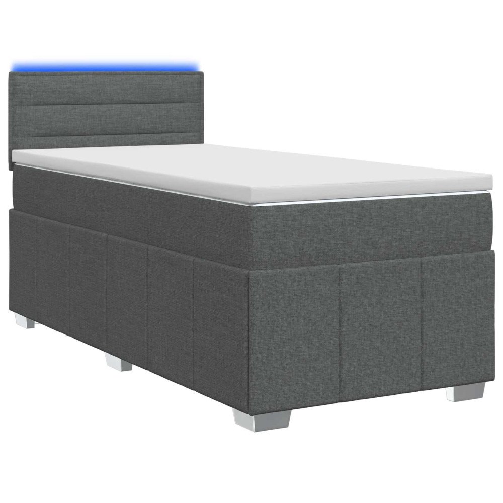vidaXL Boxspring säng med madrass och LED Mörkgrå 90 x 190 cm Tyg