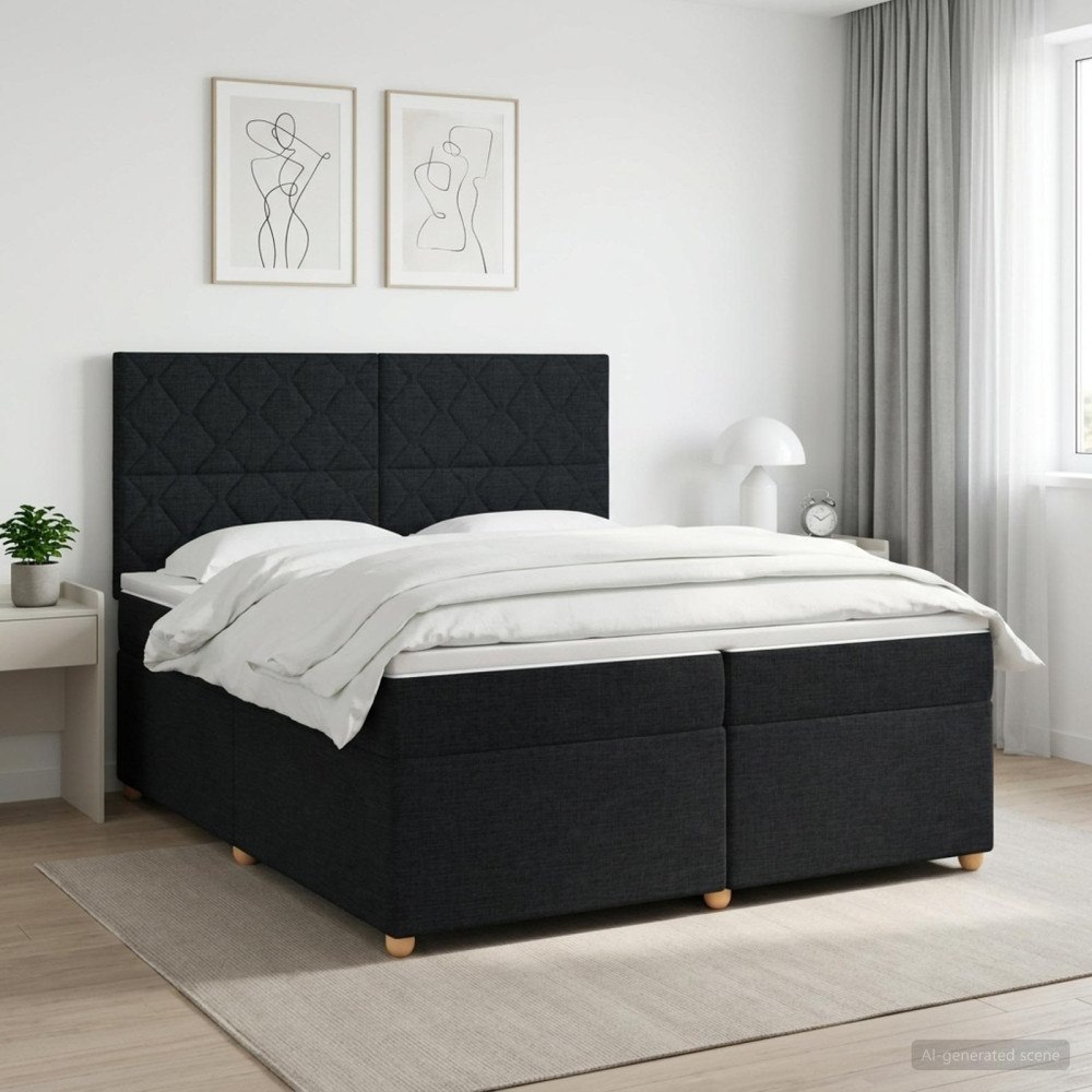 vidaXL Kontinentalsäng med madrass Svart 200 x 200 cm Tyg