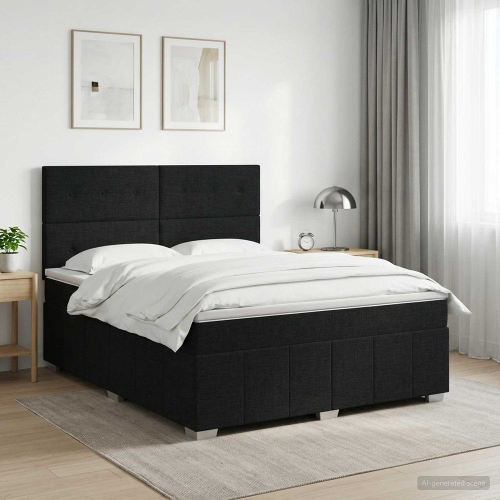vidaXL Kontinentalsäng med madrass Svart 180 x 200 cm Tyg