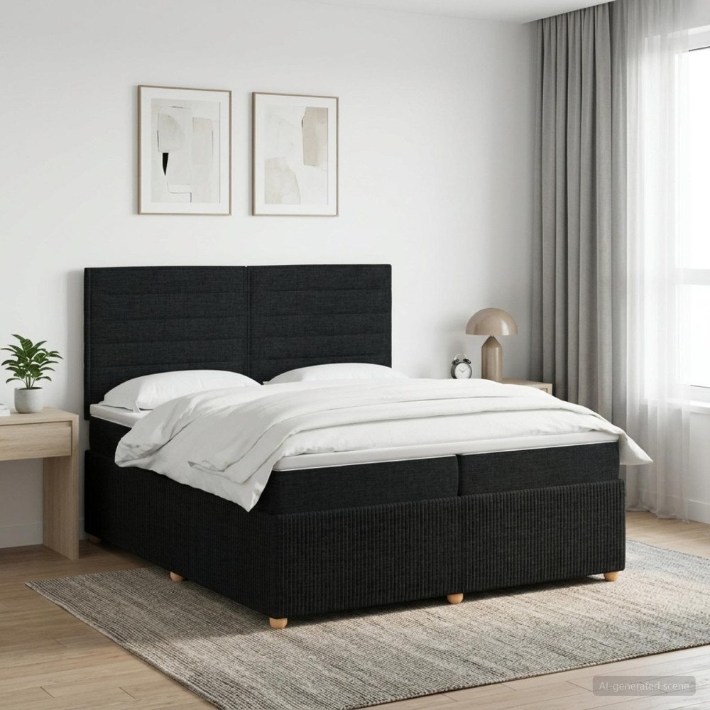 vidaXL Kontinentalsäng med madrass Svart 200 x 200 cm Tyg