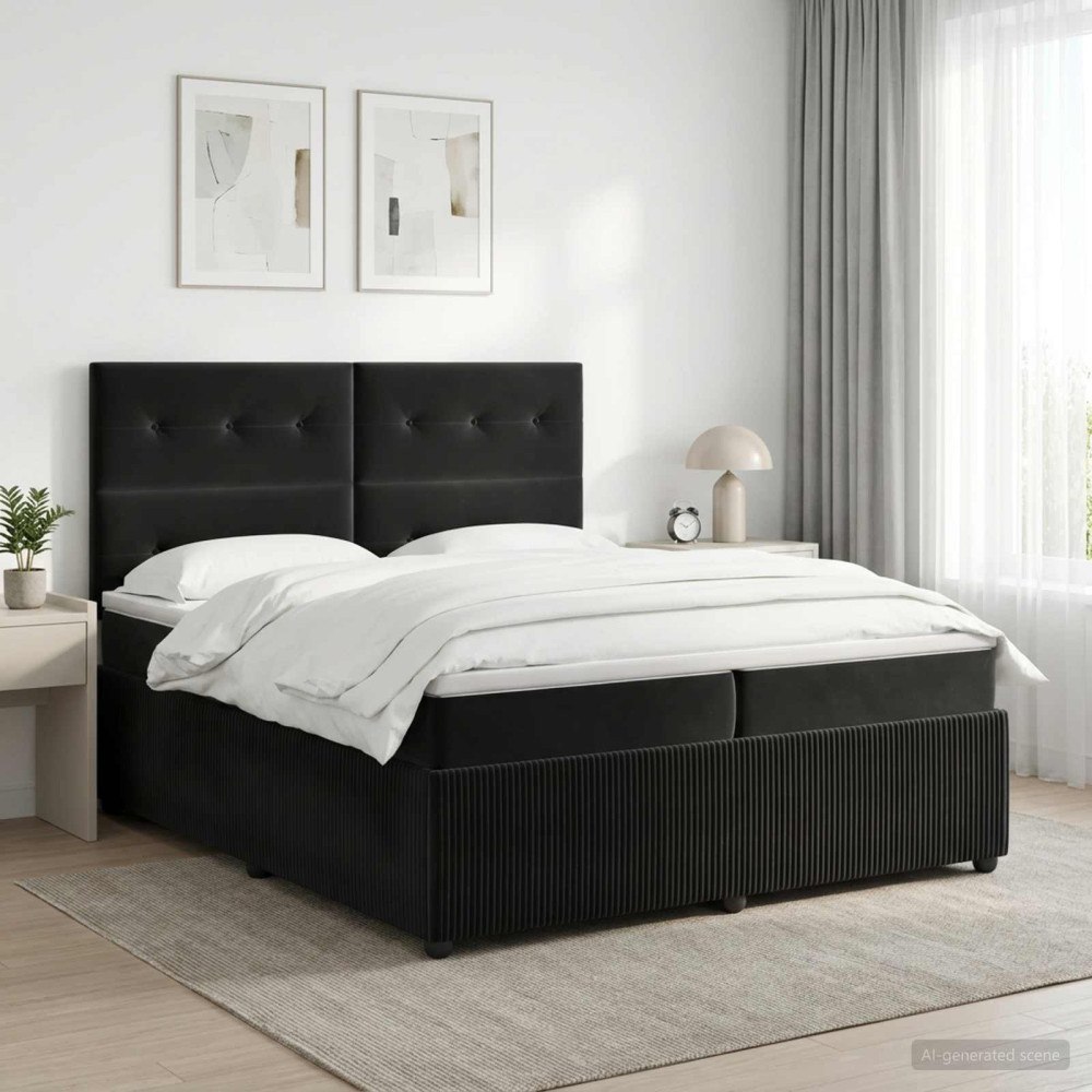 vidaXL Kontinentalsäng med madrass Svart 200 x 200 cm Sammet