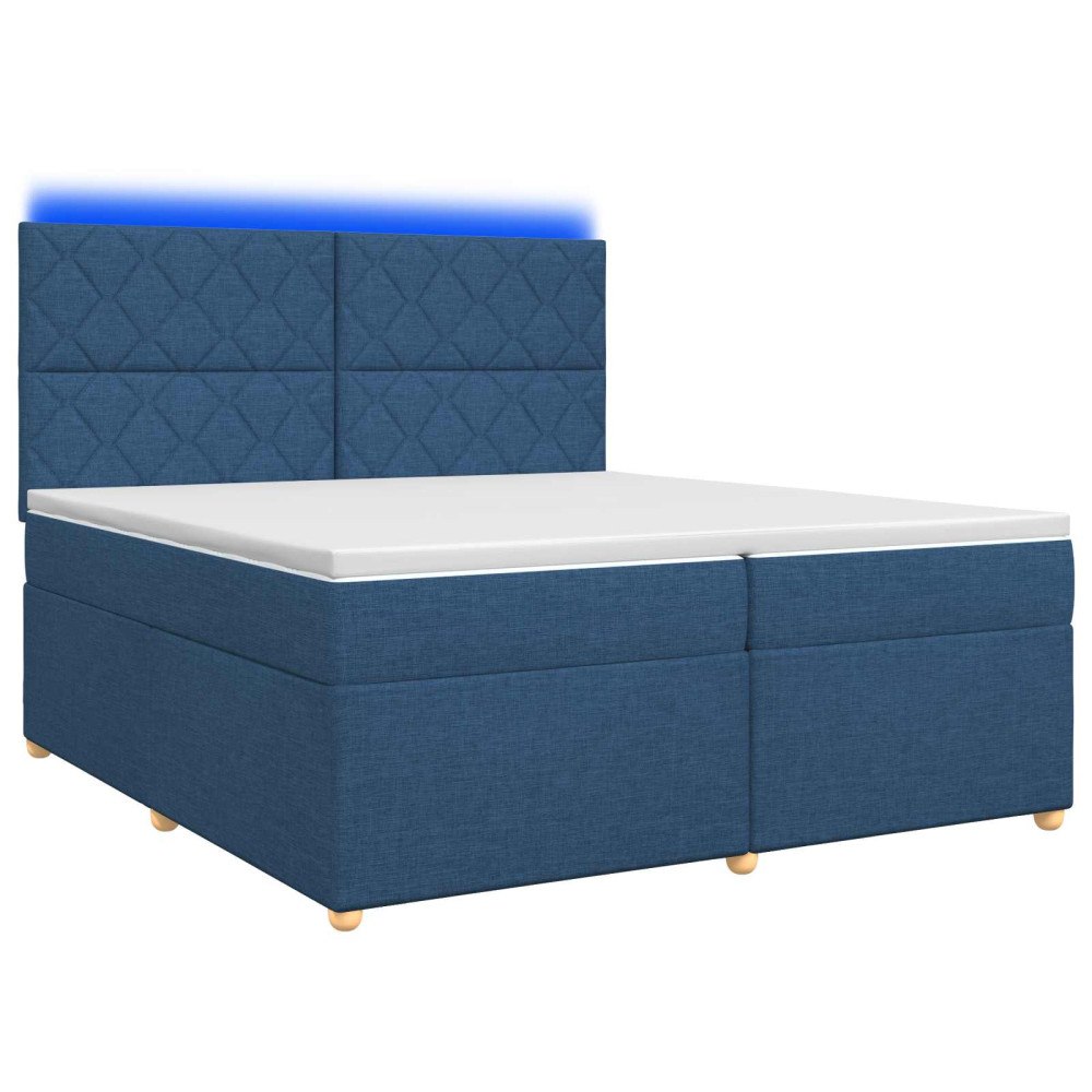 vidaXL Kontinentalsäng med madrass med huvudgavel Blå 200 x 200 cm Tyg