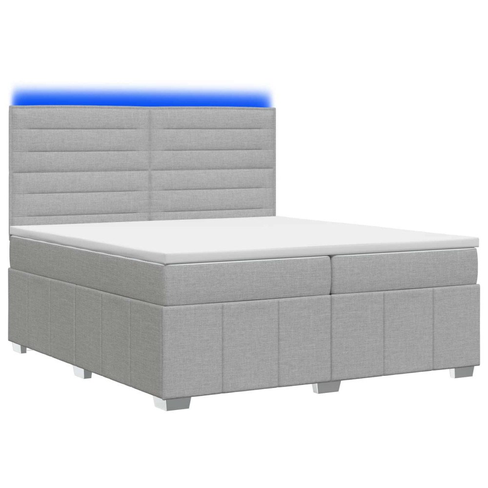 vidaXL LED sängram med madrass med huvudgavel Ljusgrå 200 x 200 cm Tyg