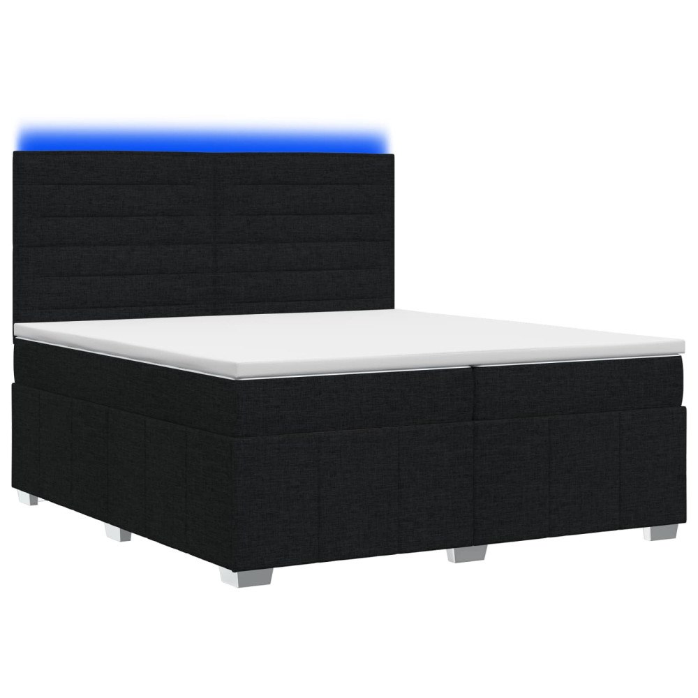 vidaXL LED sängram med madrass med huvudgavel Svart 200 x 200 cm Tyg