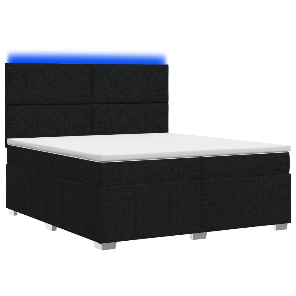vidaXL LED sängram med madrass med huvudgavel Svart 200 x 200 cm Tyg