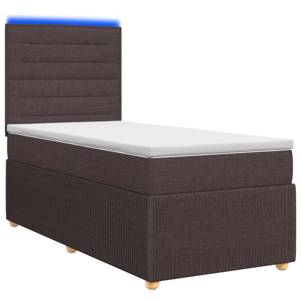 vidaXL LED sängram med madrass med huvudgavel Mörkbrun 90 x 200 cm Tyg