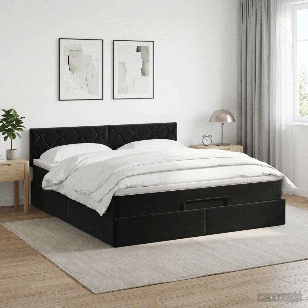 vidaXL Ottoman säng med madrass Svart 140 x 190 cm Sammet