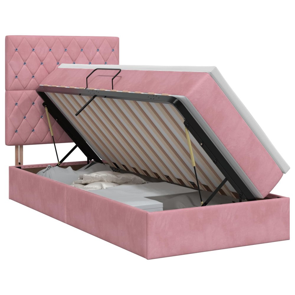 vidaXL Förvaringssäng med madrass med lagring Rosa 90 x 190 cm Sammet