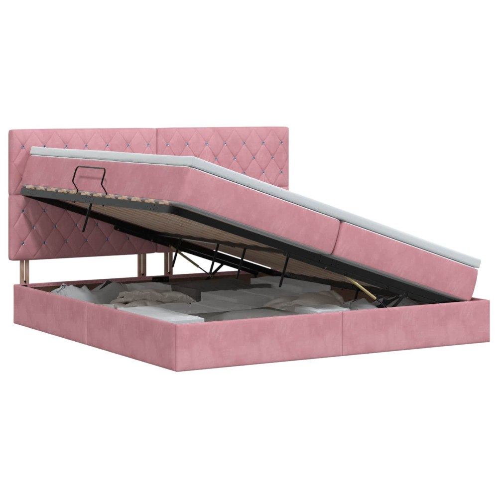 vidaXL Förvaringssäng med madrass med lagring Rosa 200 x 200 cm Sammet