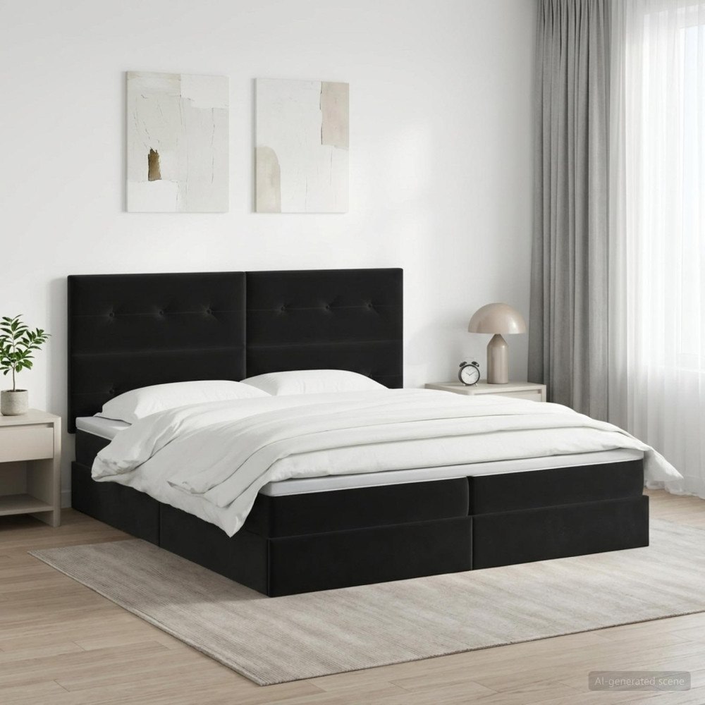 vidaXL Förvaringssäng med madrass Svart 200 x 200 cm Sammet