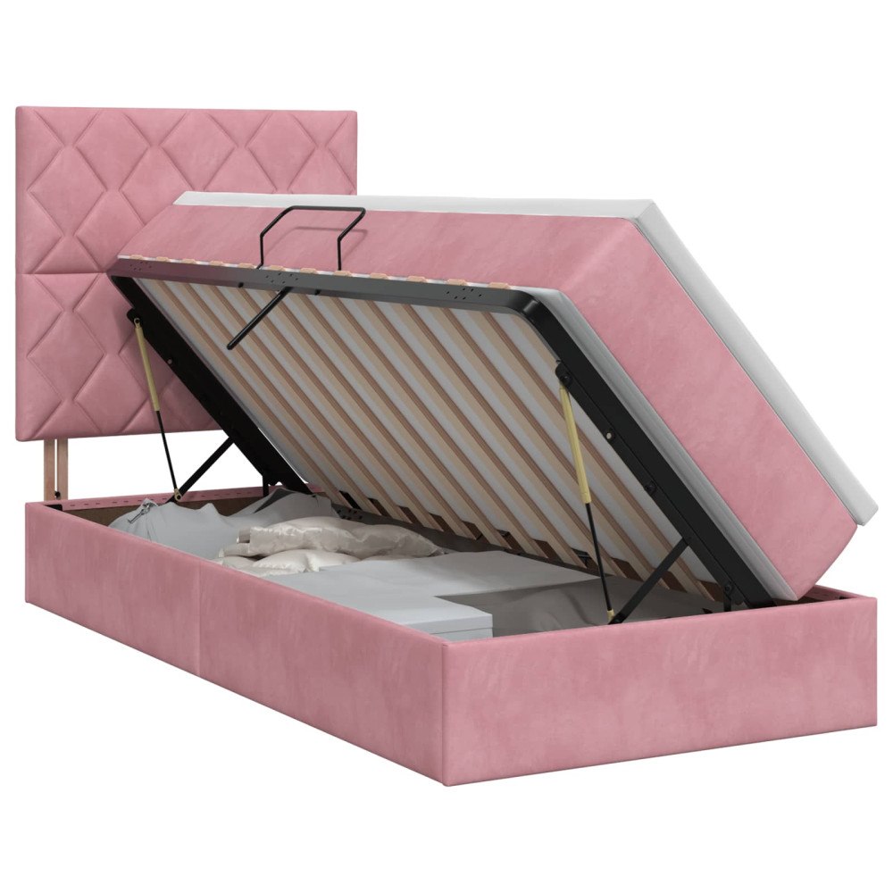 vidaXL Förvaringssäng med madrass med lagring Rosa 90 x 200 cm Sammet