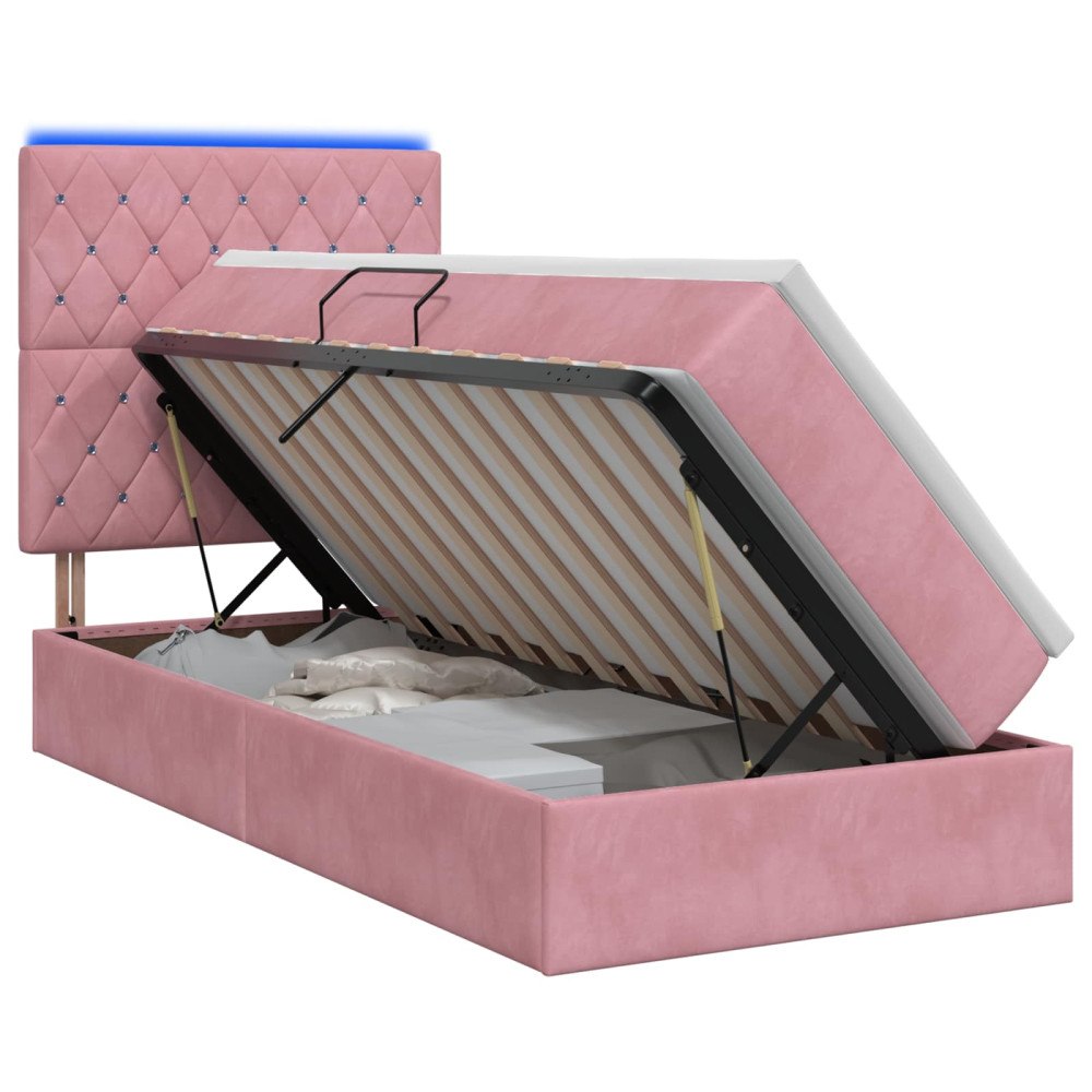 vidaXL LED förvaringssäng med madrass Rosa 90 x 190 cm Sammet