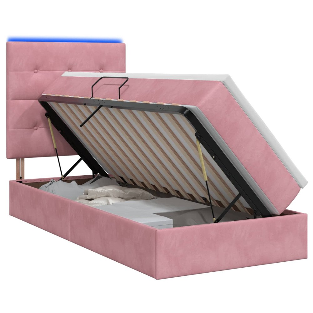 vidaXL LED förvaringssäng med madrass Rosa 100 x 200 cm Sammet