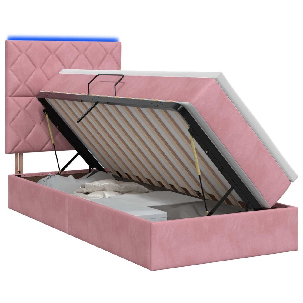 vidaXL LED förvaringssäng med madrass Rosa 90 x 200 cm Sammet