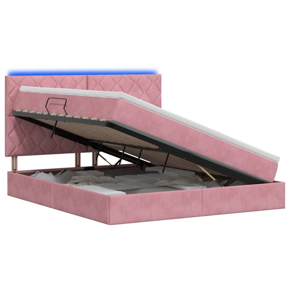 vidaXL LED förvaringssäng med madrass Rosa 180 x 200 cm Sammet