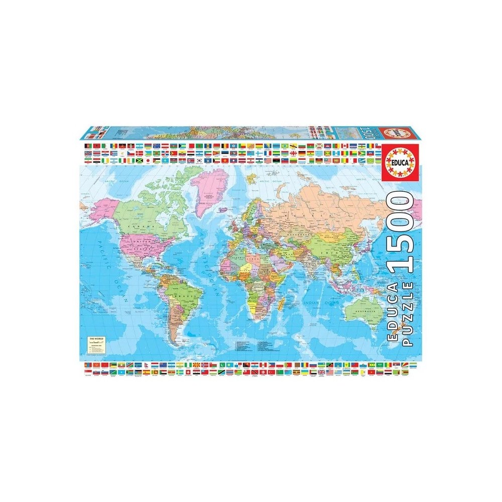 Educa Borrás Educa Pussel 1500 bitar - The World Map - Fixeringslim medföljer