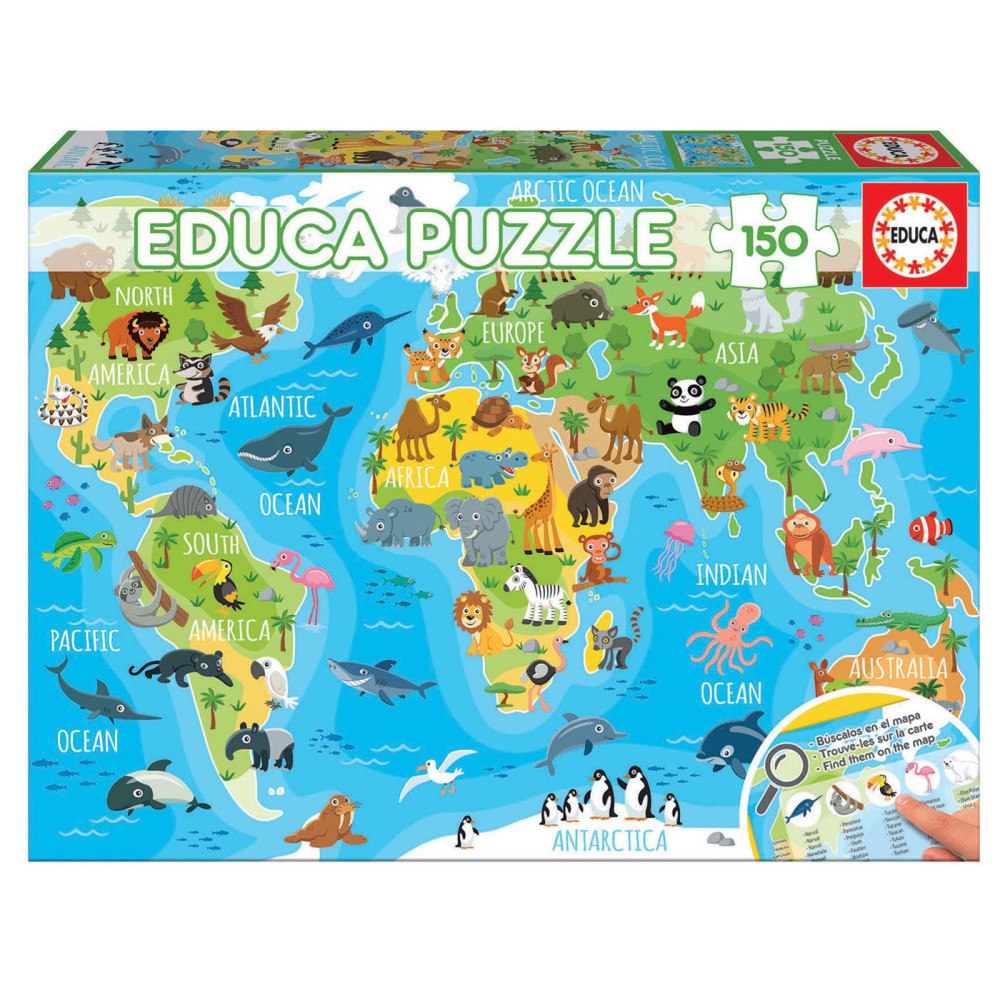 Educa Puzzle Educa pussel Världskarta djur 150