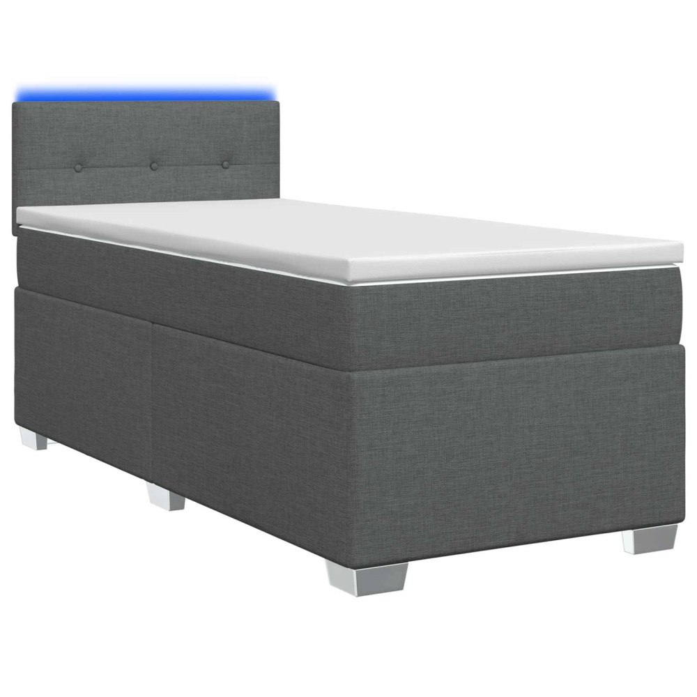 vidaXL Boxspring säng med madrass och LED Mörkgrå 100 x 200 cm Tyg