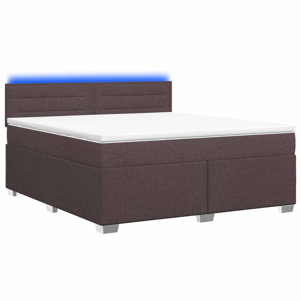 vidaXL Boxspring säng med madrass och LED Mörkbrun 180 x 200 cm Tyg