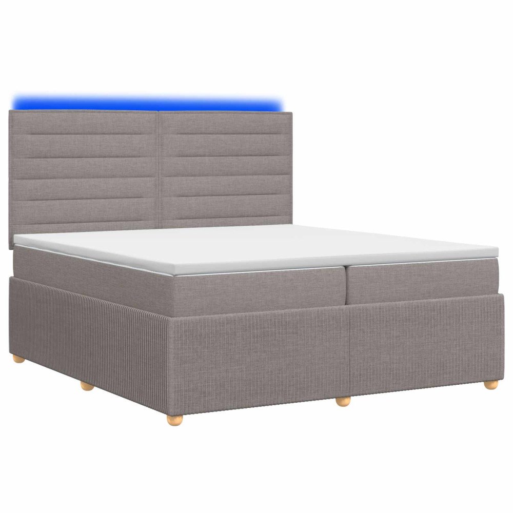 vidaXL LED sängram med madrass med huvudgavel Taupe 200 x 200 cm Tyg