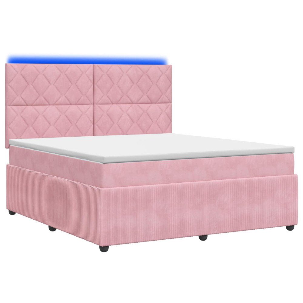 vidaXL LED sängram med madrass med huvudgavel Rosa 180 x 200 cm Sammet