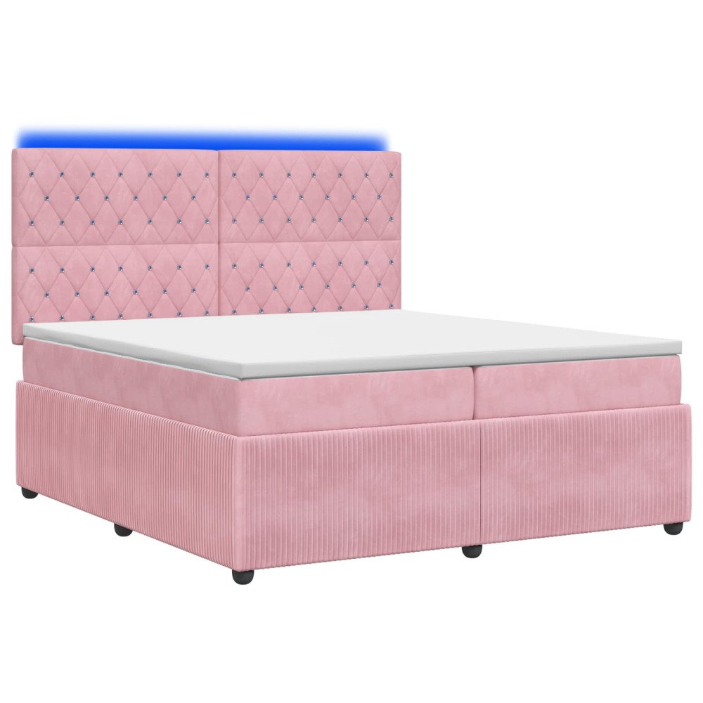 vidaXL LED sängram med madrass med huvudgavel Rosa 200 x 200 cm Sammet