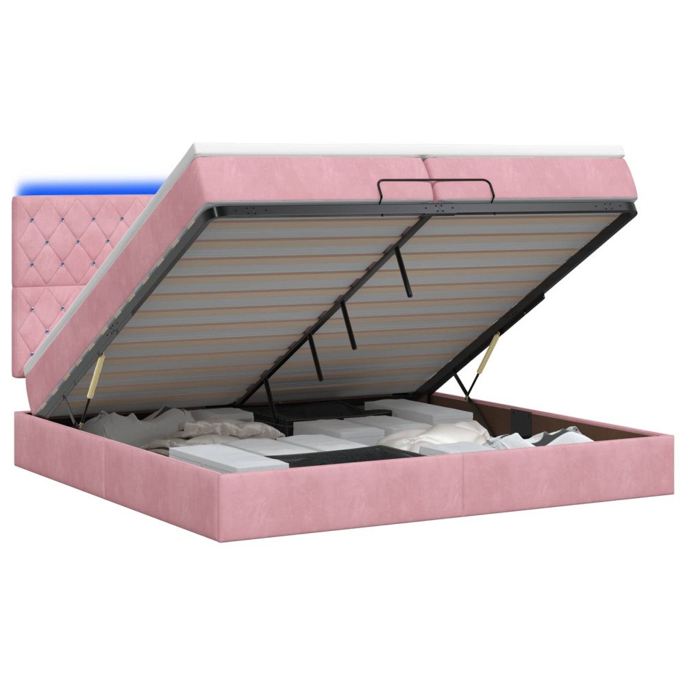 vidaXL Ottoman-säng med madrass och LED Rosa 200 x 200 cm Sammet