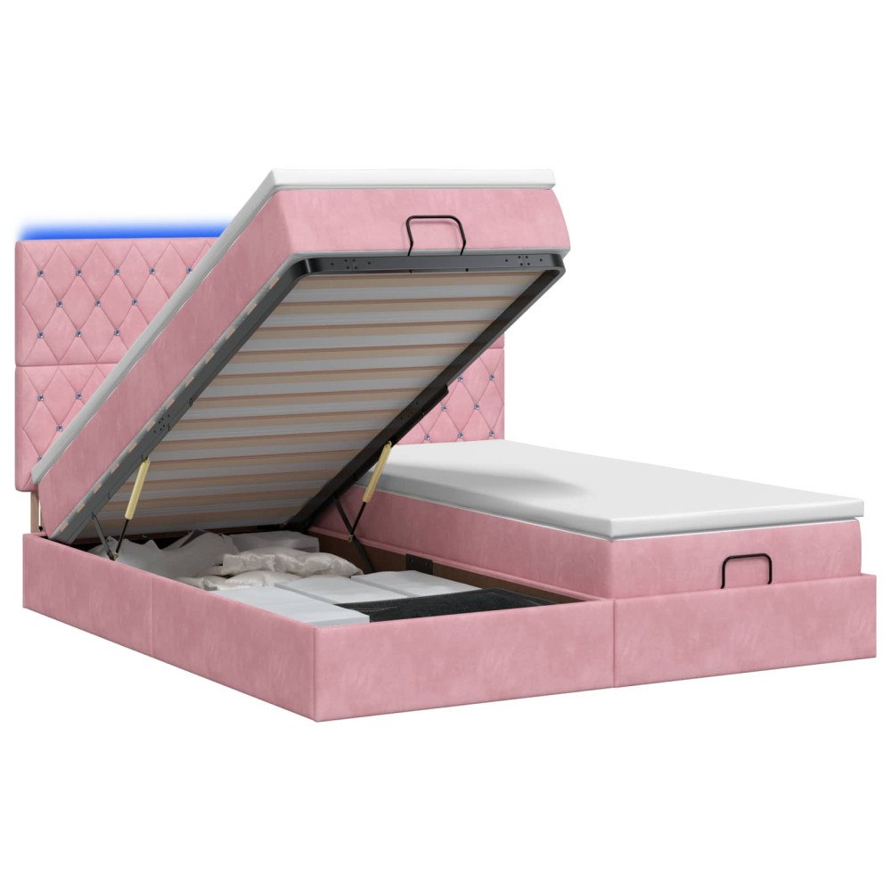 vidaXL Ottoman-säng med madrass och LED Rosa 200 x 200 cm Sammet