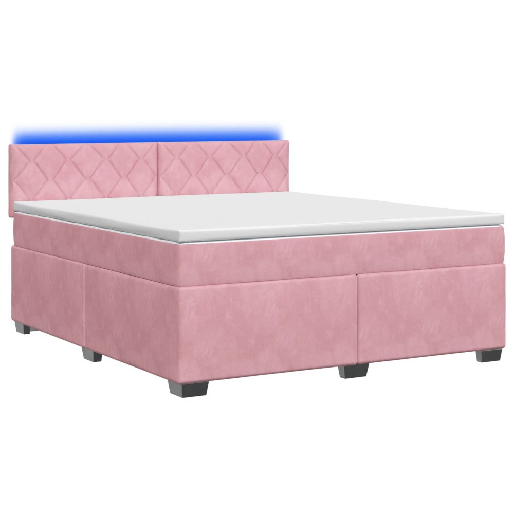 vidaXL Boxspring säng med madrass och LED Rosa 160 x 200 cm Sammet