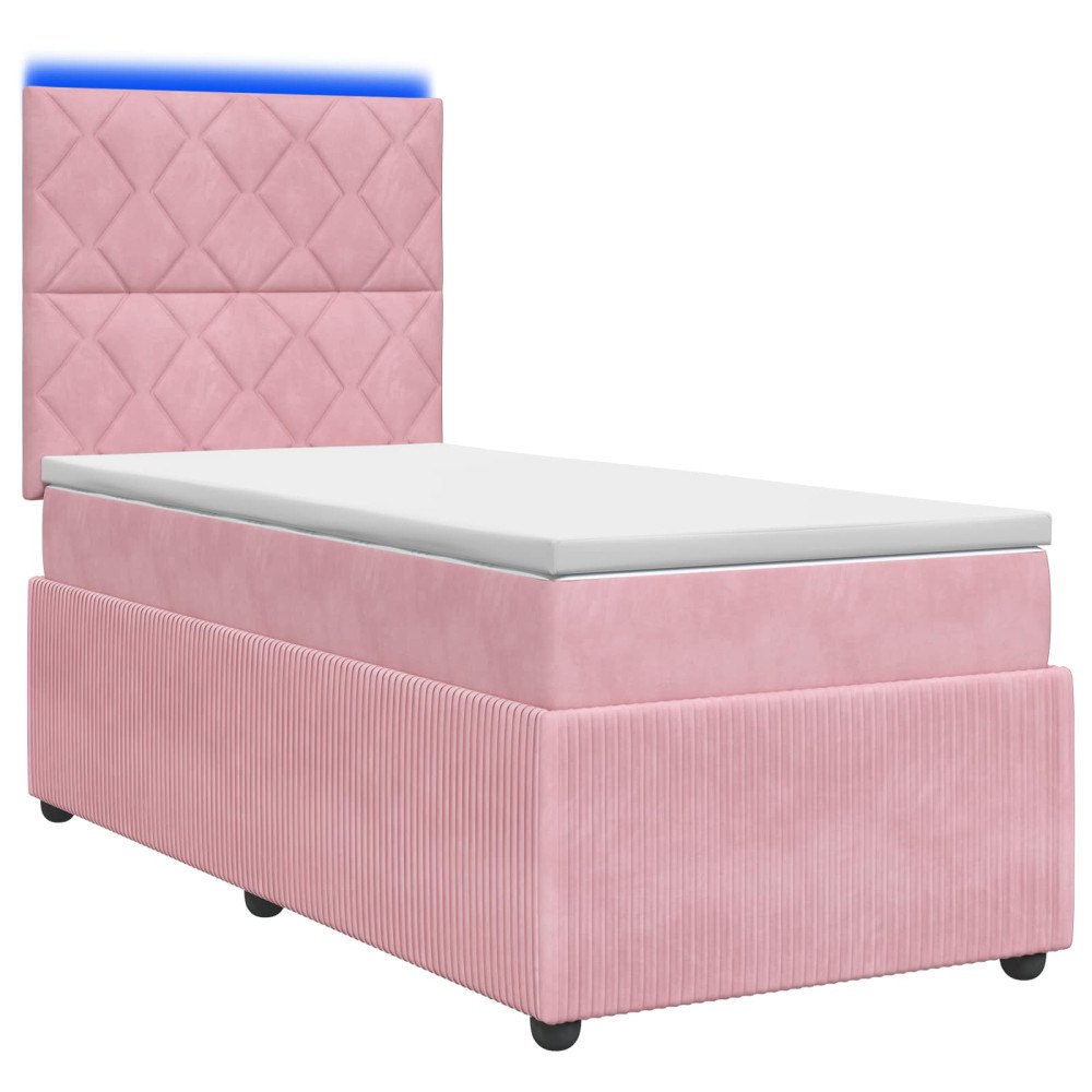 vidaXL LED sängram med madrass med huvudgavel Rosa 80 x 200 cm Sammet