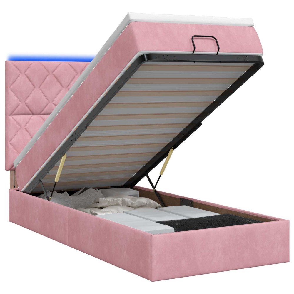 vidaXL Ottoman-säng med madrass och LED Rosa 80 x 200 cm Sammet