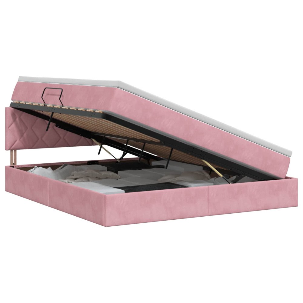 vidaXL Förvaringssäng med huvudgavel Rosa 160 x 200 cm Sammet