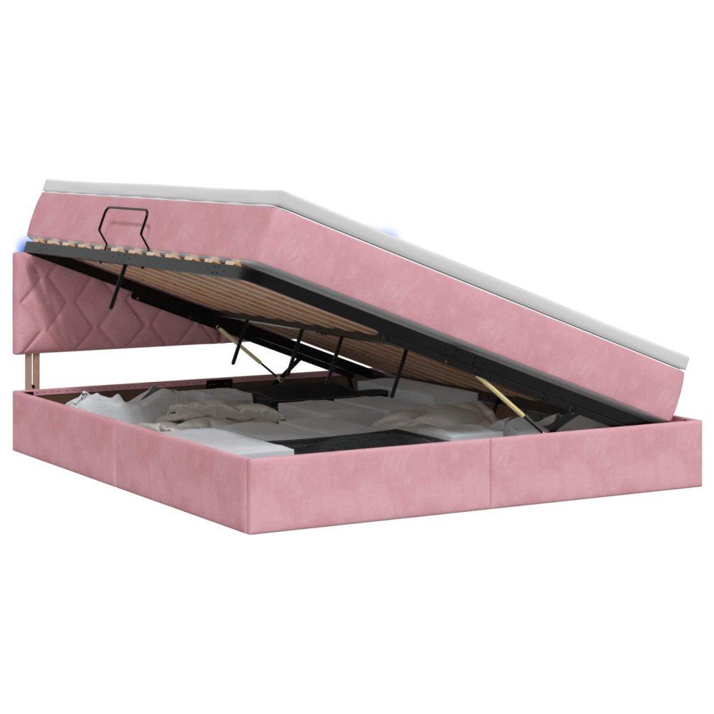 vidaXL LED förvaringssäng med madrass Rosa 160 x 200 cm Sammet