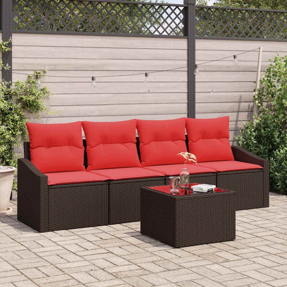 vidaXL Soffset 5 st 3-Antal sittplatser Brun och Röd konstrotting